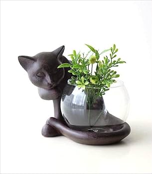 Amazon.co.jp: 花瓶 ガラス フラワーベース 猫 オブジェ 置物